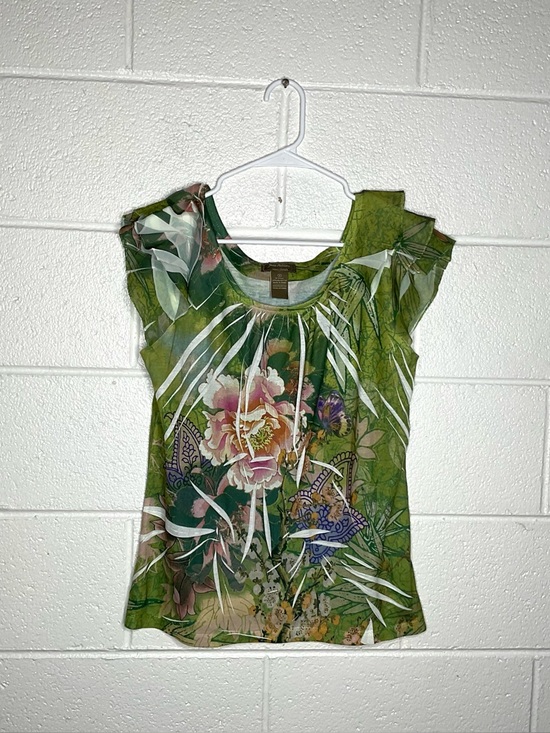 Jane Ashley Tops - < Y2K Jane Ashley Botanical Floral Print Flutter Sleeve Top >